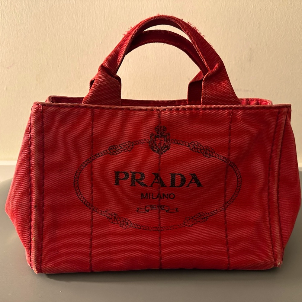 Used Prada Red Canapa Small Tote